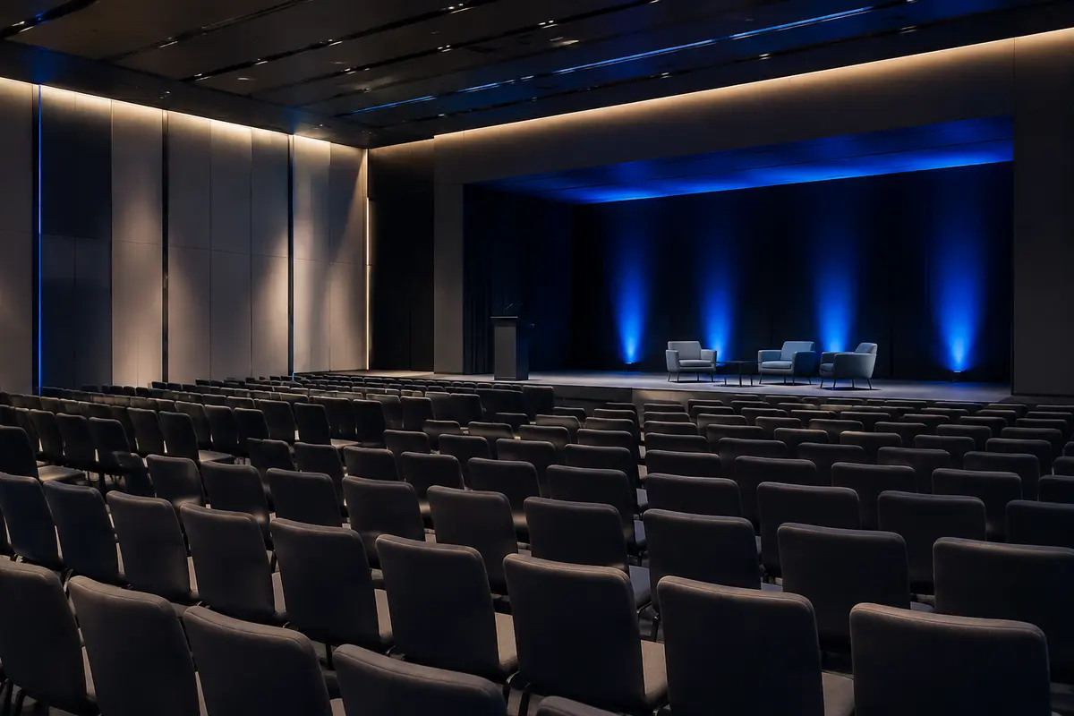 Auditório contemporâneo preparado para um evento